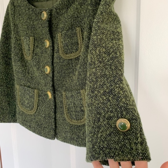 Ann Taylor Green Wool Tweed Blazer Jacket - Picture 4 of 5